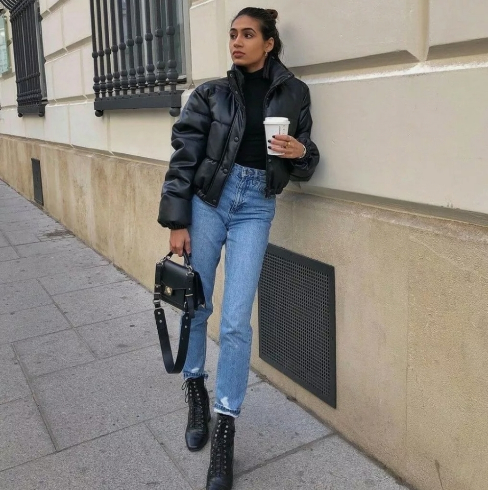Final sale! Faux Vegan Leather Puffer Jacket - Picture 3 of 11